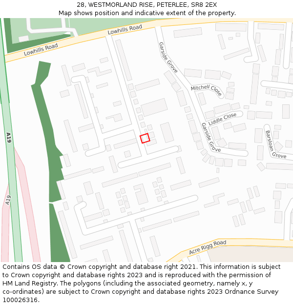 28, WESTMORLAND RISE, PETERLEE, SR8 2EX: Location map and indicative extent of plot