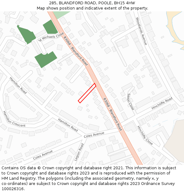 285, BLANDFORD ROAD, POOLE, BH15 4HW: Location map and indicative extent of plot