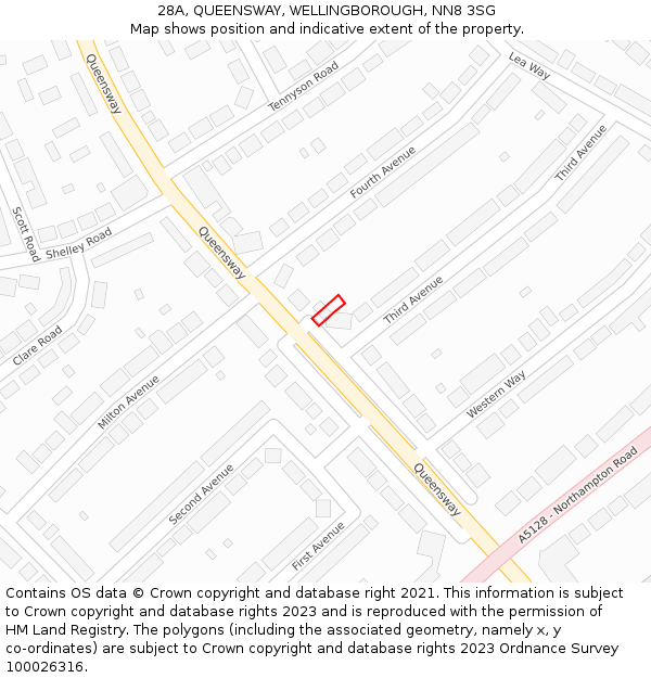 28A, QUEENSWAY, WELLINGBOROUGH, NN8 3SG: Location map and indicative extent of plot