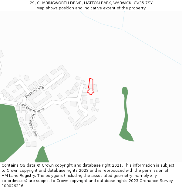 29, CHARINGWORTH DRIVE, HATTON PARK, WARWICK, CV35 7SY: Location map and indicative extent of plot