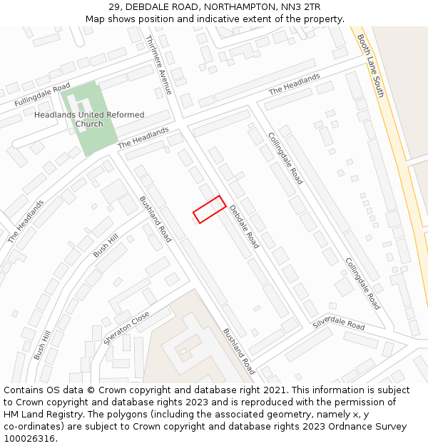 29, DEBDALE ROAD, NORTHAMPTON, NN3 2TR: Location map and indicative extent of plot