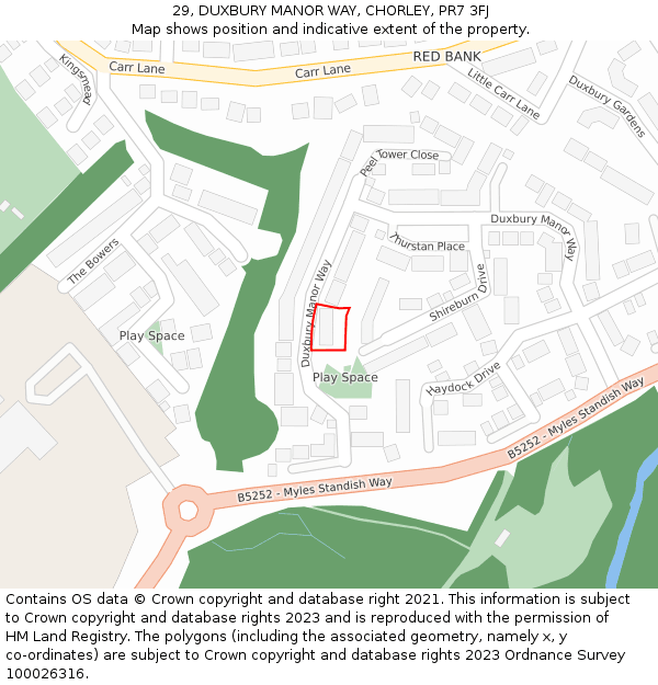 29, DUXBURY MANOR WAY, CHORLEY, PR7 3FJ: Location map and indicative extent of plot