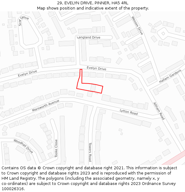 29, EVELYN DRIVE, PINNER, HA5 4RL: Location map and indicative extent of plot