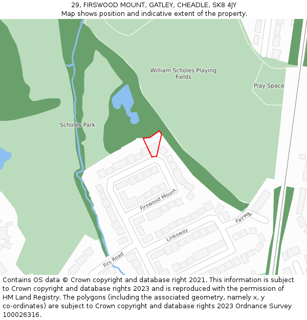 29, FIRSWOOD MOUNT, GATLEY, CHEADLE, SK8 4JY: Location map and indicative extent of plot