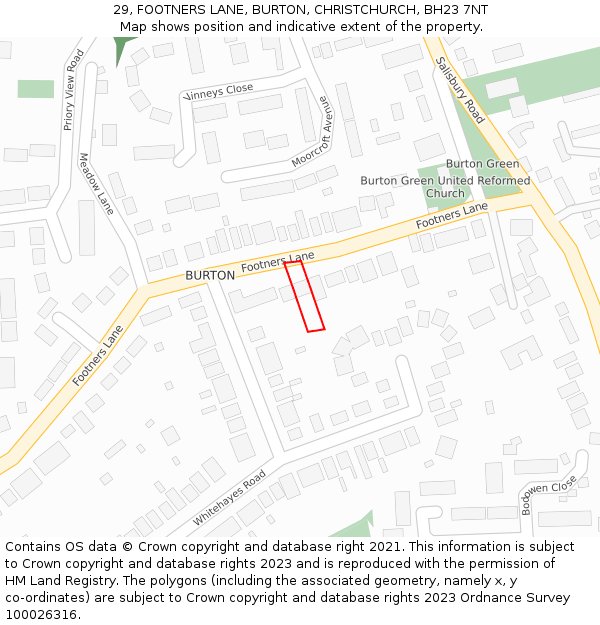 29, FOOTNERS LANE, BURTON, CHRISTCHURCH, BH23 7NT: Location map and indicative extent of plot