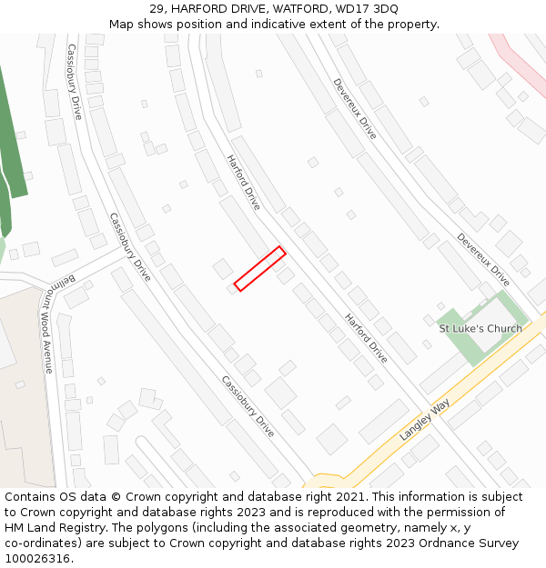 29, HARFORD DRIVE, WATFORD, WD17 3DQ: Location map and indicative extent of plot