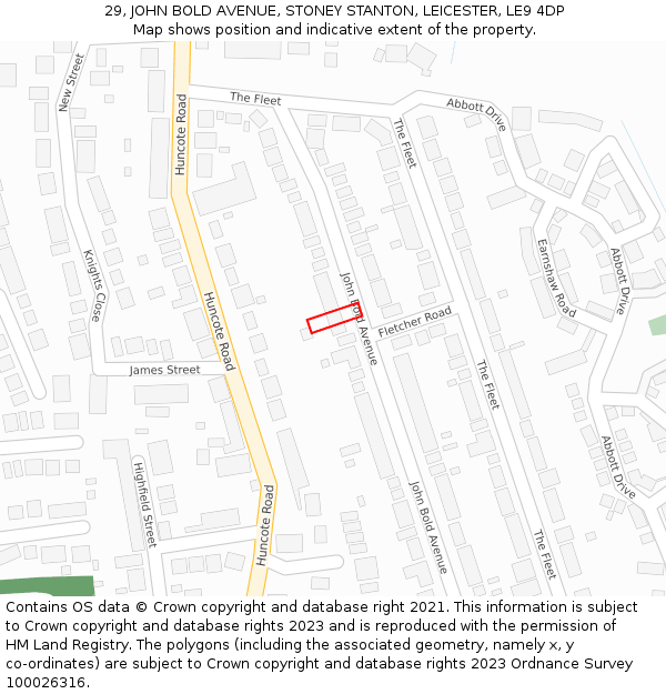 29, JOHN BOLD AVENUE, STONEY STANTON, LEICESTER, LE9 4DP: Location map and indicative extent of plot