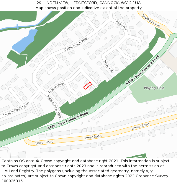 29, LINDEN VIEW, HEDNESFORD, CANNOCK, WS12 1UA: Location map and indicative extent of plot