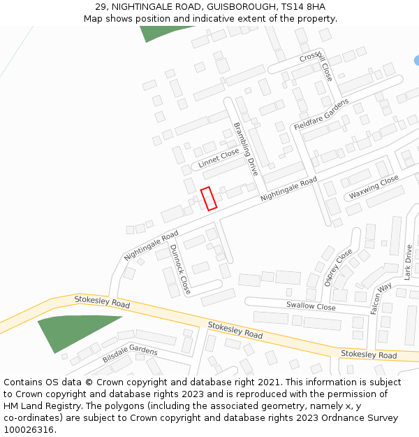 29, NIGHTINGALE ROAD, GUISBOROUGH, TS14 8HA: Location map and indicative extent of plot