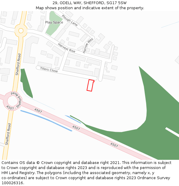 29, ODELL WAY, SHEFFORD, SG17 5SW: Location map and indicative extent of plot