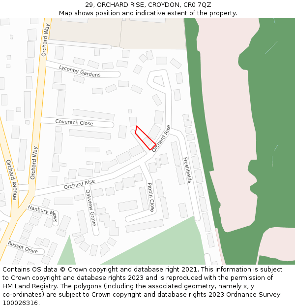 29, ORCHARD RISE, CROYDON, CR0 7QZ: Location map and indicative extent of plot