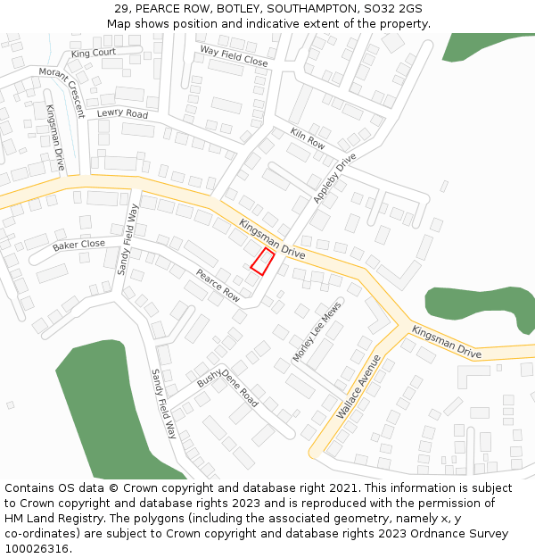 29, PEARCE ROW, BOTLEY, SOUTHAMPTON, SO32 2GS: Location map and indicative extent of plot