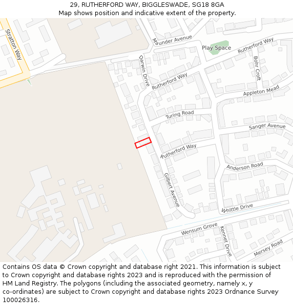 29, RUTHERFORD WAY, BIGGLESWADE, SG18 8GA: Location map and indicative extent of plot