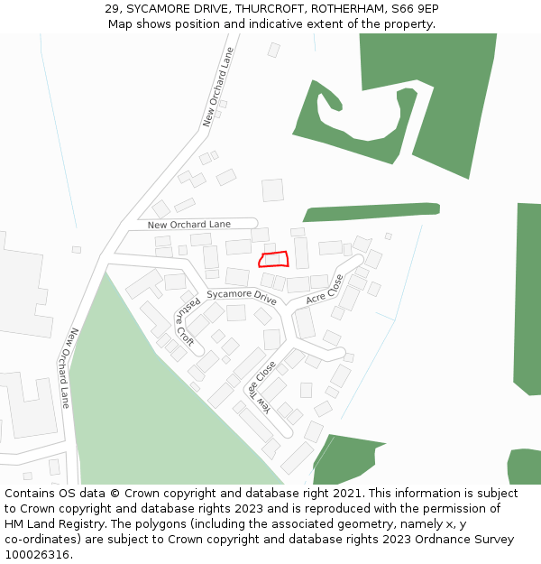 29, SYCAMORE DRIVE, THURCROFT, ROTHERHAM, S66 9EP: Location map and indicative extent of plot