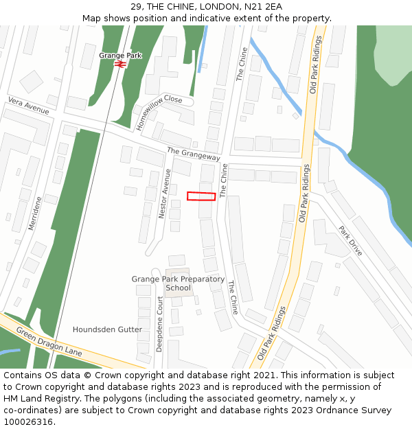 29, THE CHINE, LONDON, N21 2EA: Location map and indicative extent of plot