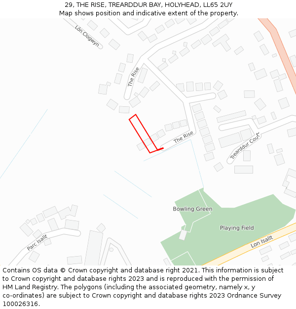 29, THE RISE, TREARDDUR BAY, HOLYHEAD, LL65 2UY: Location map and indicative extent of plot