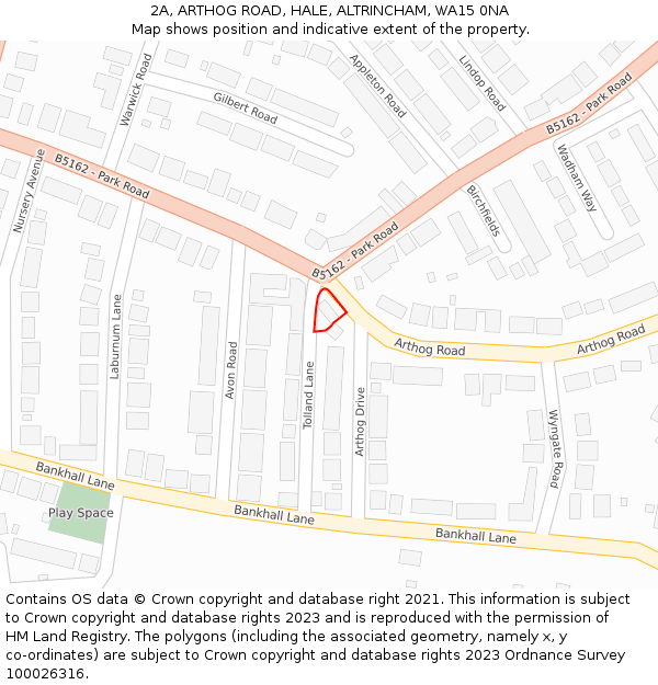 2A, ARTHOG ROAD, HALE, ALTRINCHAM, WA15 0NA: Location map and indicative extent of plot