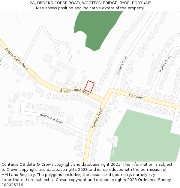 2A, BROCKS COPSE ROAD, WOOTTON BRIDGE, RYDE, PO33 4NP: Location map and indicative extent of plot