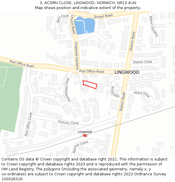 3, ACORN CLOSE, LINGWOOD, NORWICH, NR13 4UN: Location map and indicative extent of plot