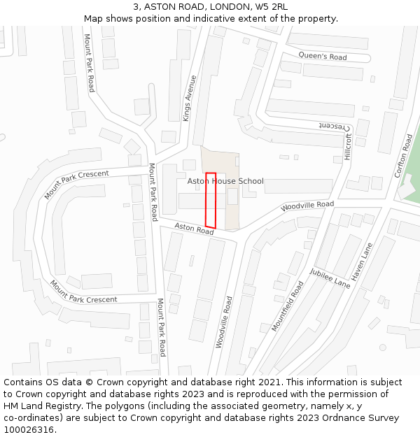 3, ASTON ROAD, LONDON, W5 2RL: Location map and indicative extent of plot