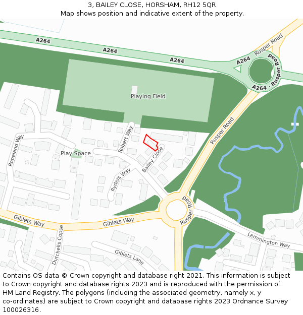 3, BAILEY CLOSE, HORSHAM, RH12 5QR: Location map and indicative extent of plot