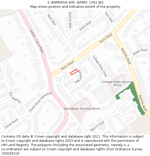 3, BARRIANS WAY, BARRY, CF62 8JG: Location map and indicative extent of plot