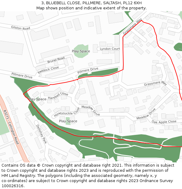 3, BLUEBELL CLOSE, PILLMERE, SALTASH, PL12 6XH: Location map and indicative extent of plot