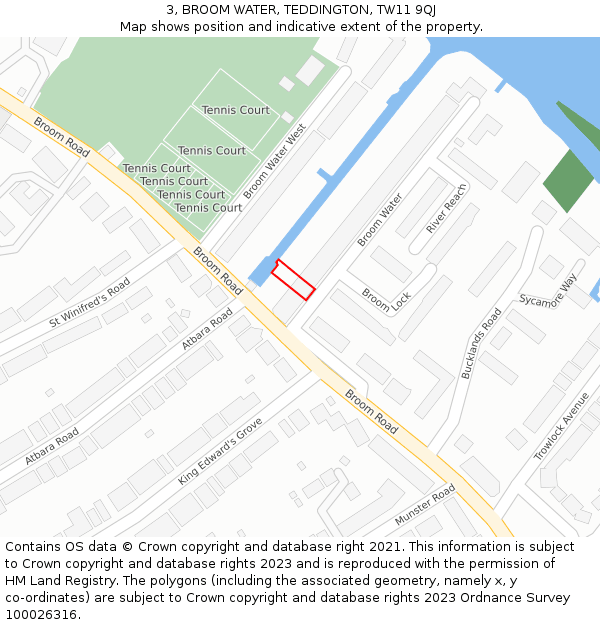 3, BROOM WATER, TEDDINGTON, TW11 9QJ: Location map and indicative extent of plot