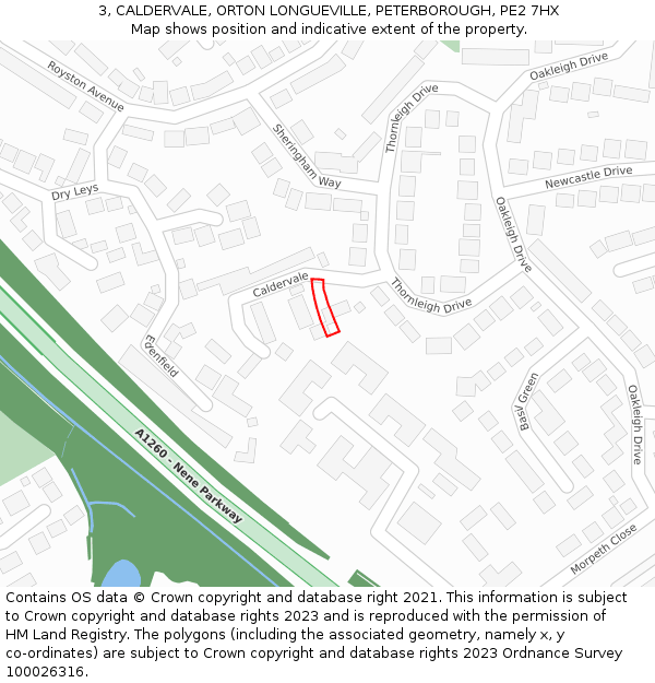 3, CALDERVALE, ORTON LONGUEVILLE, PETERBOROUGH, PE2 7HX: Location map and indicative extent of plot