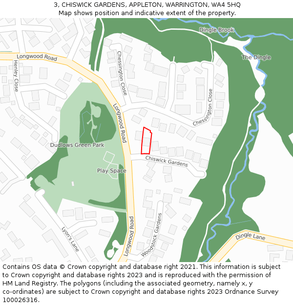 3, CHISWICK GARDENS, APPLETON, WARRINGTON, WA4 5HQ: Location map and indicative extent of plot