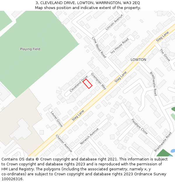 3, CLEVELAND DRIVE, LOWTON, WARRINGTON, WA3 2EQ: Location map and indicative extent of plot