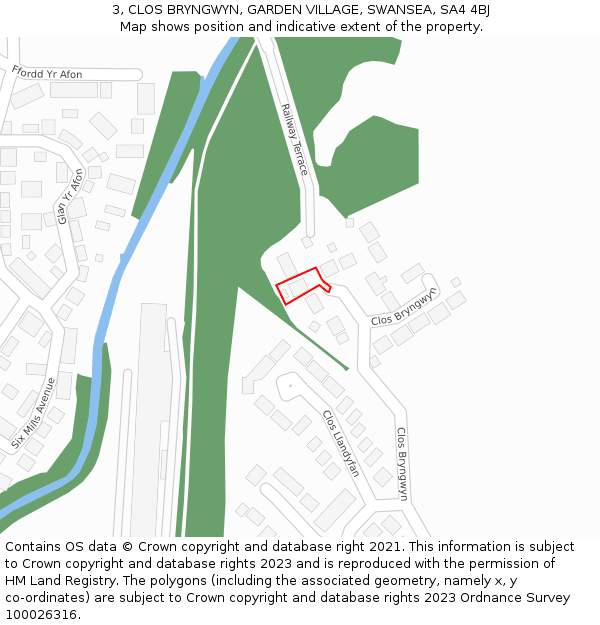 3, CLOS BRYNGWYN, GARDEN VILLAGE, SWANSEA, SA4 4BJ: Location map and indicative extent of plot