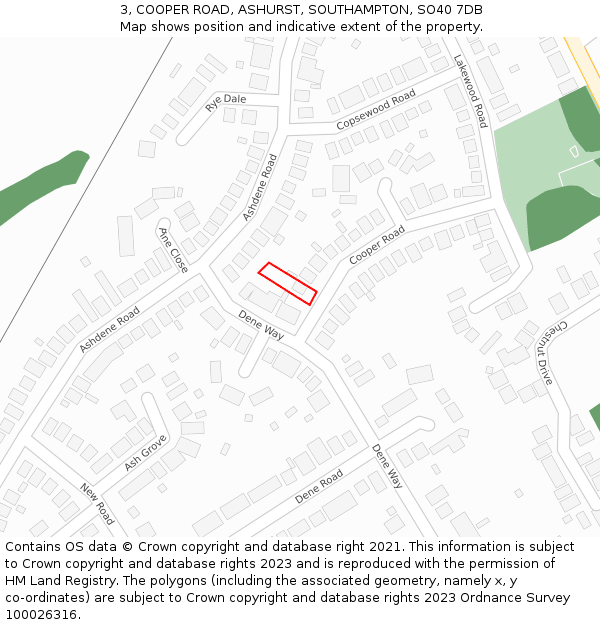 3, COOPER ROAD, ASHURST, SOUTHAMPTON, SO40 7DB: Location map and indicative extent of plot