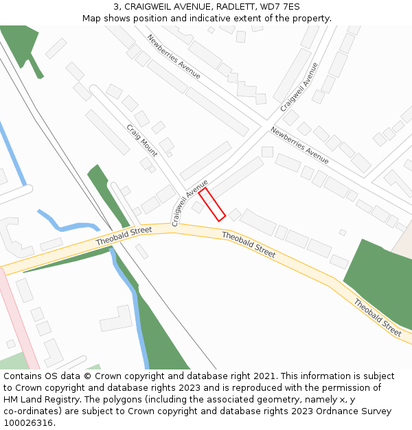 3, CRAIGWEIL AVENUE, RADLETT, WD7 7ES: Location map and indicative extent of plot