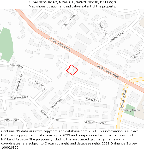 3, DALSTON ROAD, NEWHALL, SWADLINCOTE, DE11 0QG: Location map and indicative extent of plot