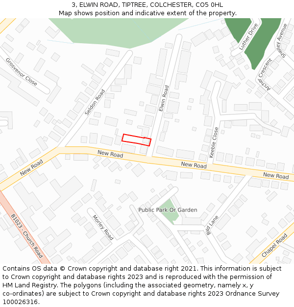 3, ELWIN ROAD, TIPTREE, COLCHESTER, CO5 0HL: Location map and indicative extent of plot