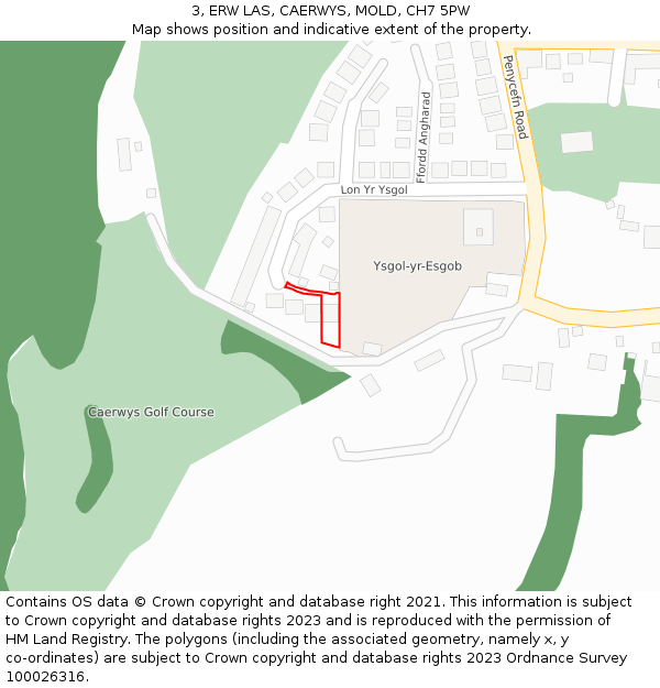 3, ERW LAS, CAERWYS, MOLD, CH7 5PW: Location map and indicative extent of plot