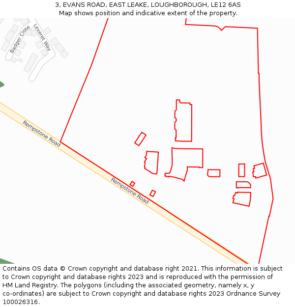 3, EVANS ROAD, EAST LEAKE, LOUGHBOROUGH, LE12 6AS: Location map and indicative extent of plot