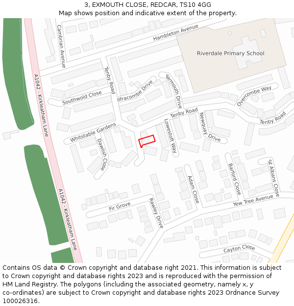 3, EXMOUTH CLOSE, REDCAR, TS10 4GG: Location map and indicative extent of plot