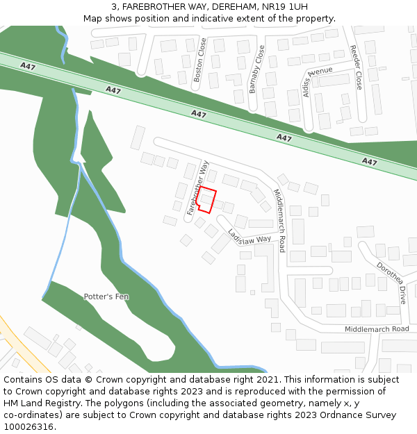 3, FAREBROTHER WAY, DEREHAM, NR19 1UH: Location map and indicative extent of plot