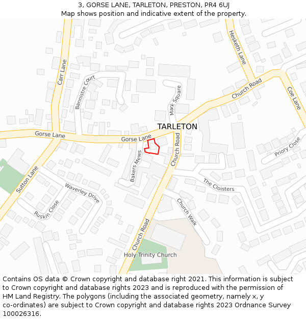 3, GORSE LANE, TARLETON, PRESTON, PR4 6UJ: Location map and indicative extent of plot