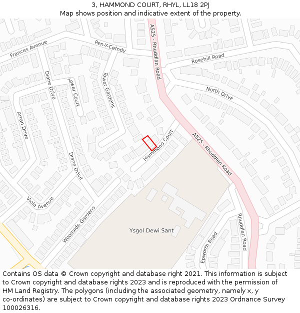 3, HAMMOND COURT, RHYL, LL18 2PJ: Location map and indicative extent of plot