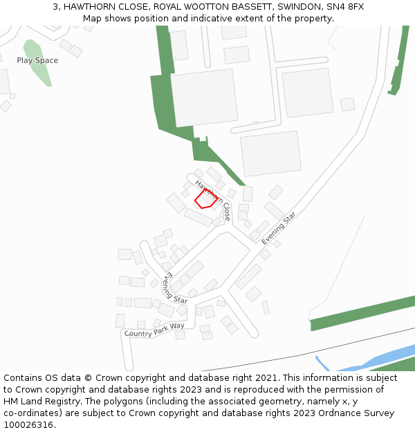 3, HAWTHORN CLOSE, ROYAL WOOTTON BASSETT, SWINDON, SN4 8FX: Location map and indicative extent of plot