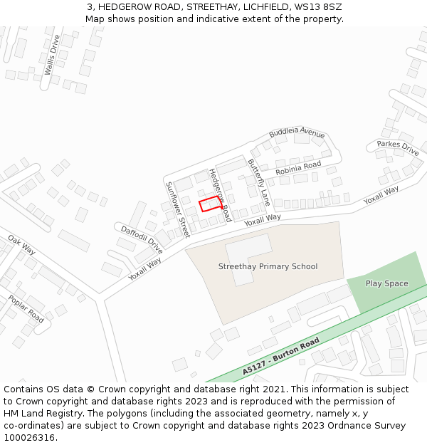 3, HEDGEROW ROAD, STREETHAY, LICHFIELD, WS13 8SZ: Location map and indicative extent of plot