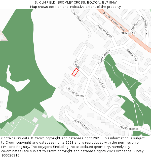 3, KILN FIELD, BROMLEY CROSS, BOLTON, BL7 9HW: Location map and indicative extent of plot