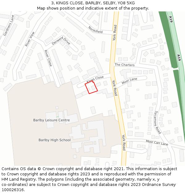 3, KINGS CLOSE, BARLBY, SELBY, YO8 5XG: Location map and indicative extent of plot