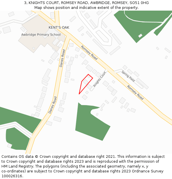 3, KNIGHTS COURT, ROMSEY ROAD, AWBRIDGE, ROMSEY, SO51 0HG: Location map and indicative extent of plot