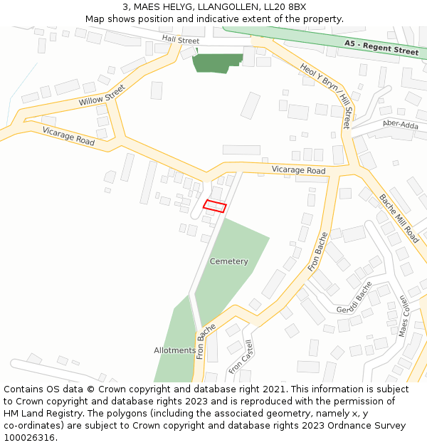 3, MAES HELYG, LLANGOLLEN, LL20 8BX: Location map and indicative extent of plot