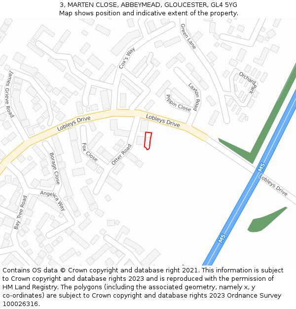 3, MARTEN CLOSE, ABBEYMEAD, GLOUCESTER, GL4 5YG: Location map and indicative extent of plot