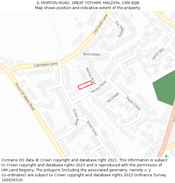 3, MORTON ROAD, GREAT TOTHAM, MALDON, CM9 8QB: Location map and indicative extent of plot